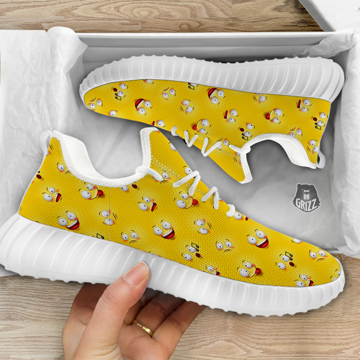 Emoji 3D Face Print Pattern White Walking Shoes-grizzshop