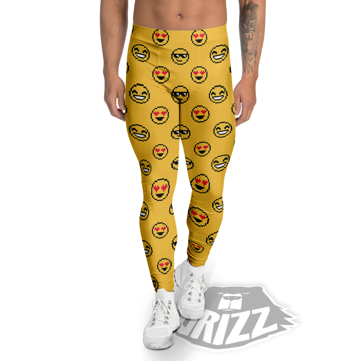 Emoji 8-Bit Print Pattern Men's Leggings-grizzshop