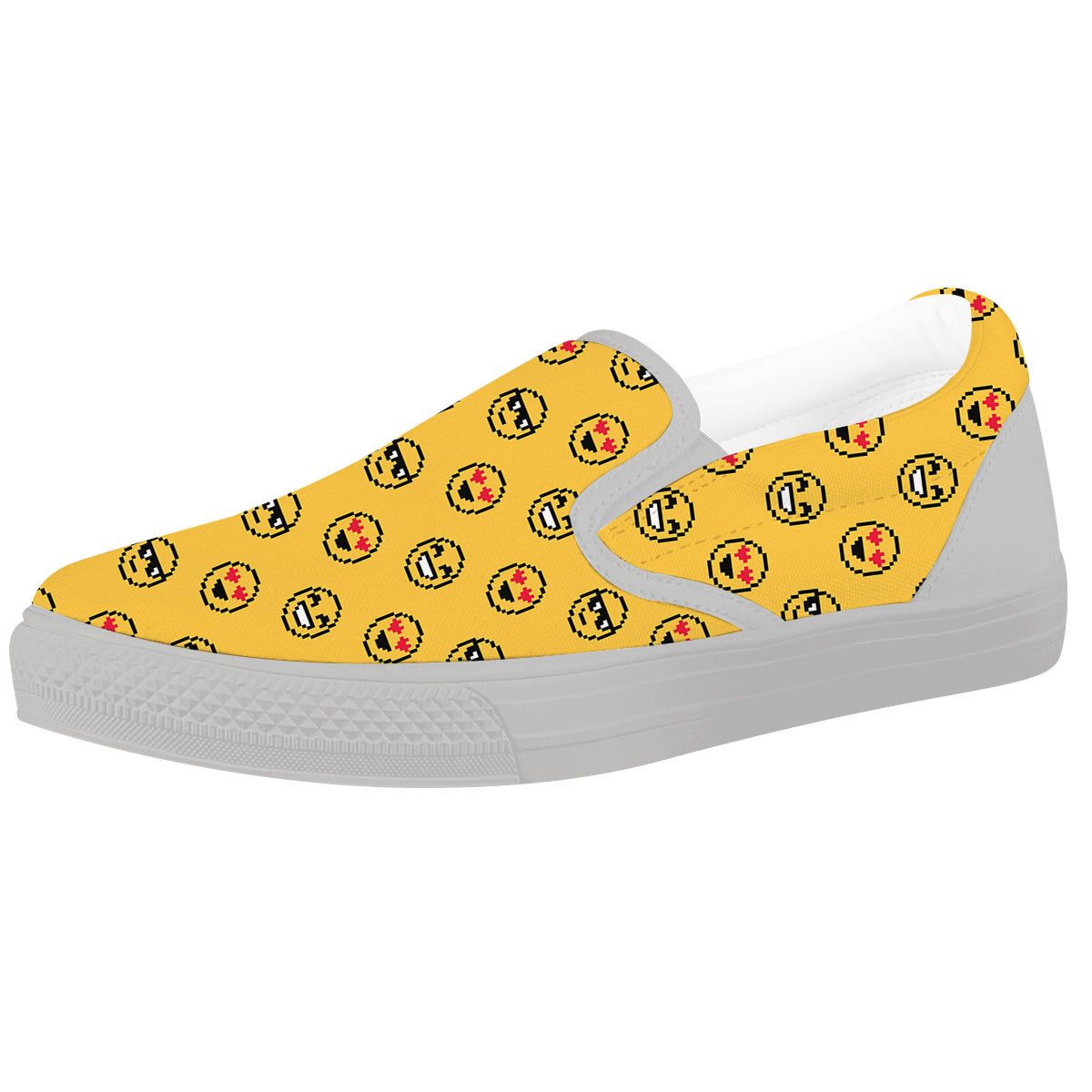 Emoji 8-Bit Print Pattern White Slip On Shoes-grizzshop
