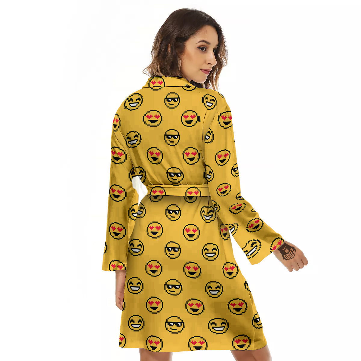Emoji 8-Bit Print Pattern Women's Robe-grizzshop