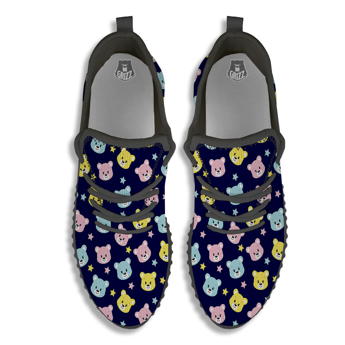 Emoji Bear Print Pattern Black Walking Shoes-grizzshop