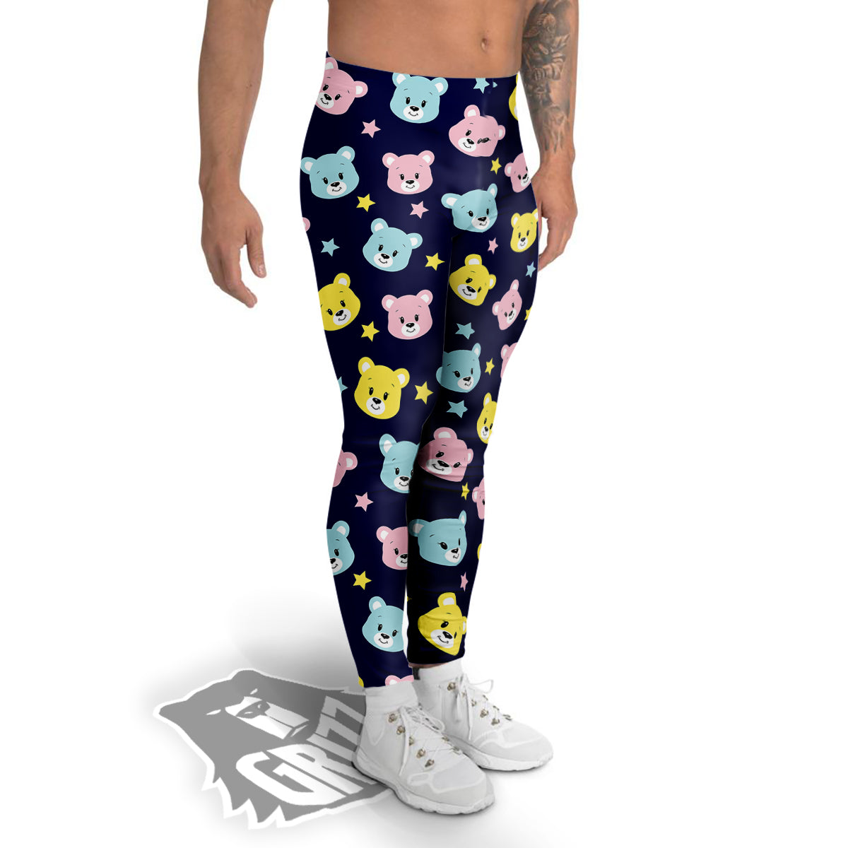 Emoji Bear Print Pattern Men's Leggings-grizzshop
