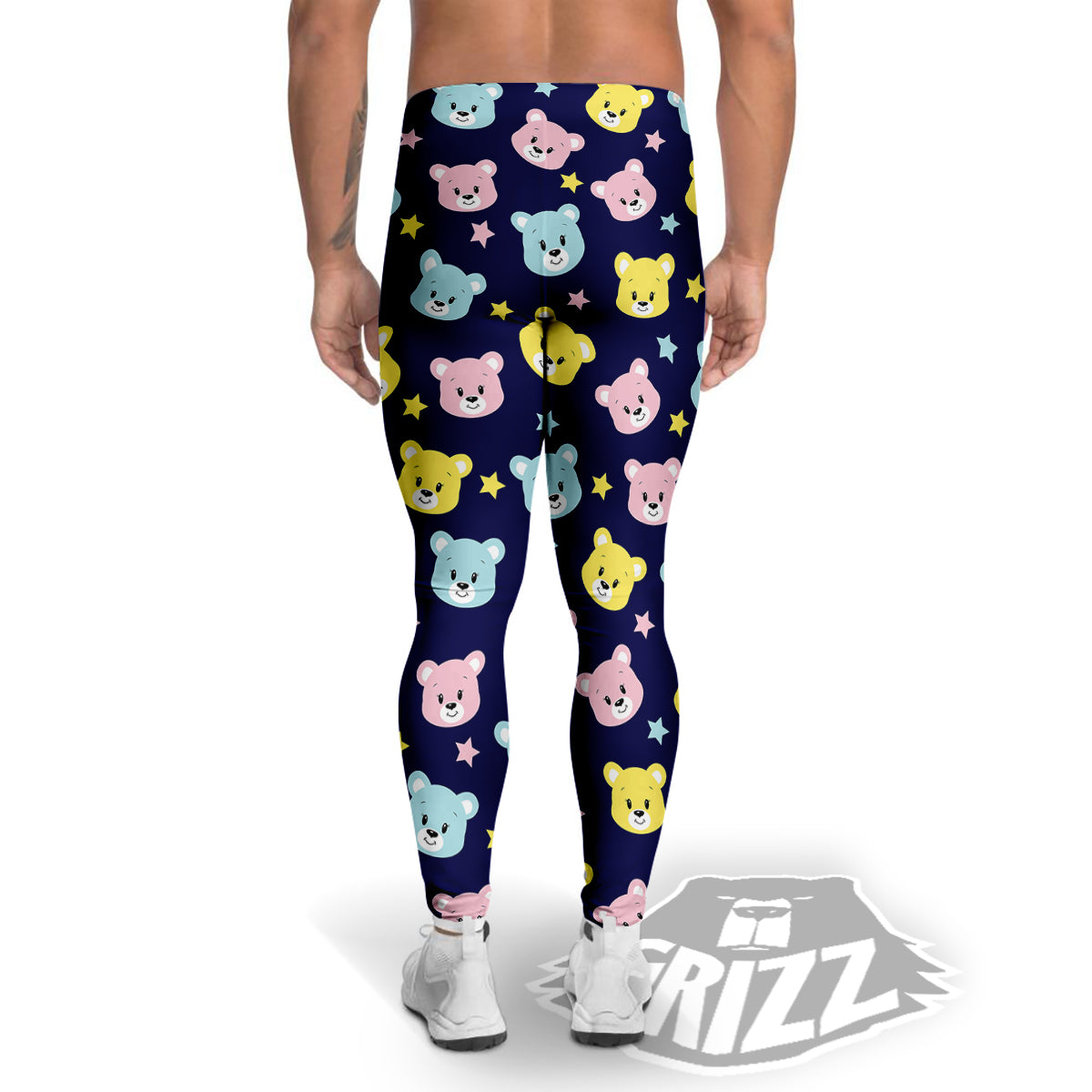 Emoji Bear Print Pattern Men's Leggings-grizzshop