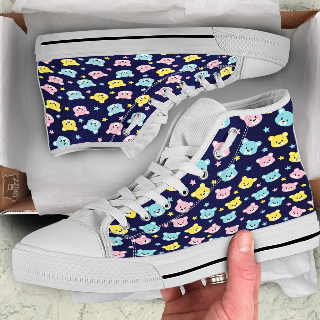 Emoji Bear Print Pattern White High Top Shoes-grizzshop