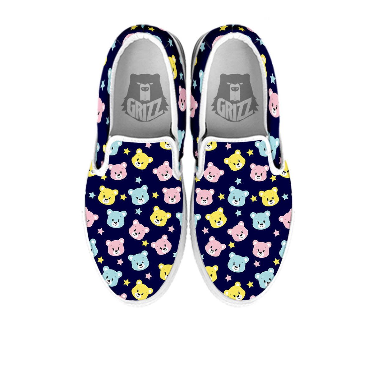 Emoji Bear Print Pattern White Slip On Shoes-grizzshop