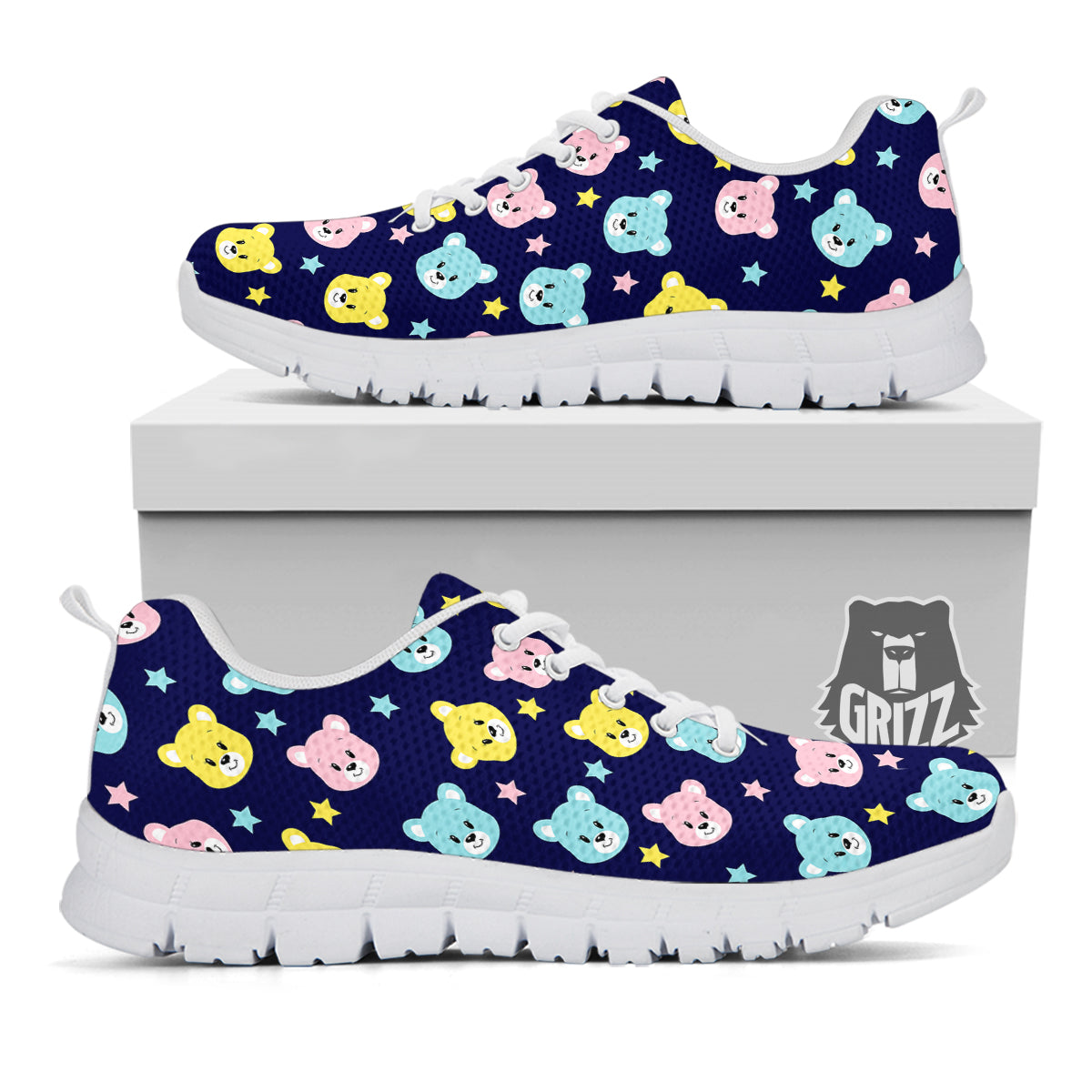 Emoji Bear Print Pattern White Sneaker-grizzshop