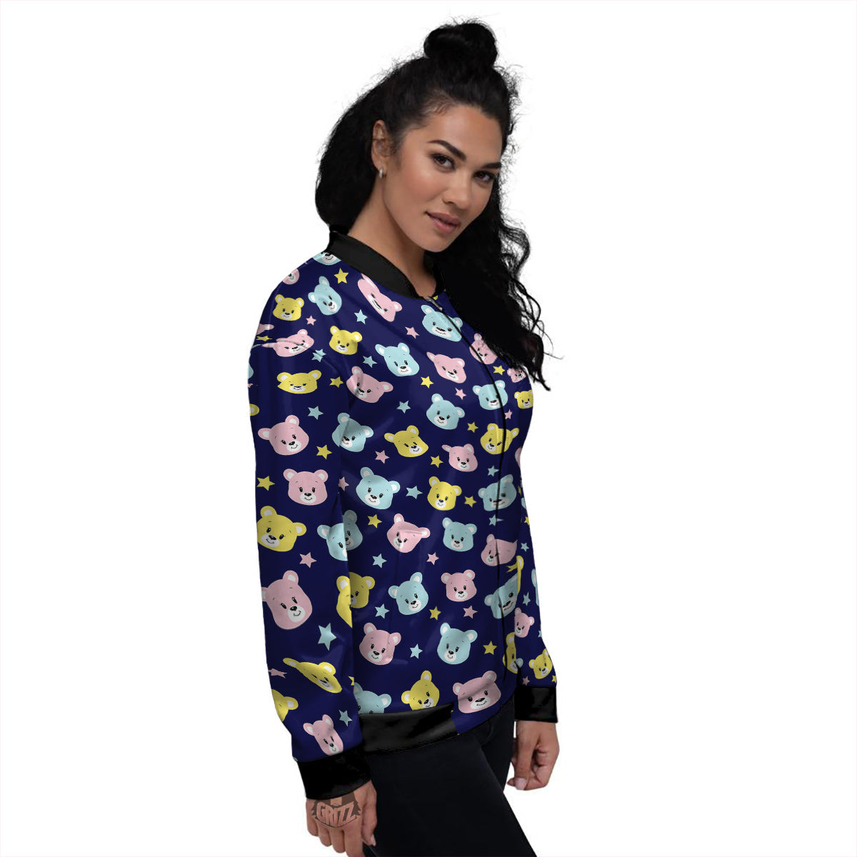 Emoji Bear Print Pattern Women's Bomber Jacket-grizzshop