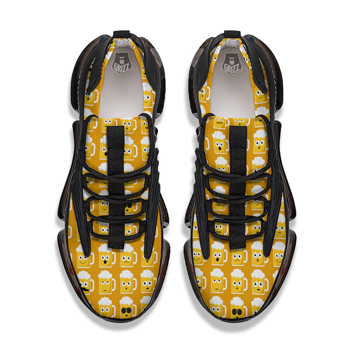 Emoji Beer Mugs Yellow Print Pattern Black Gym Shoes-grizzshop