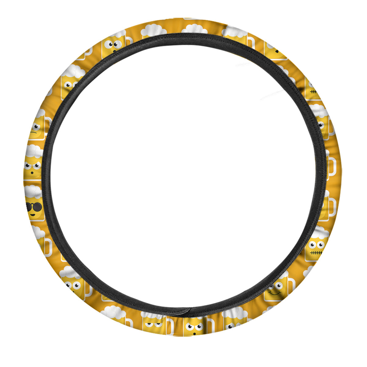 Emoji Beer Mugs Yellow Print Pattern Car Steering Wheel Cover-grizzshop