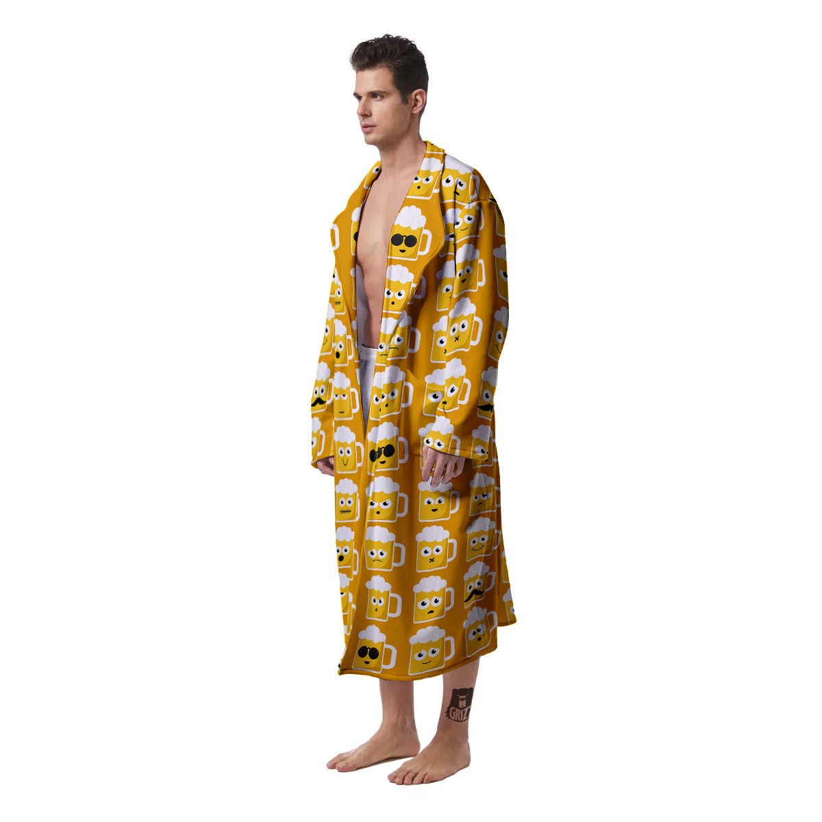 Emoji Beer Mugs Yellow Print Pattern Men's Robe-grizzshop