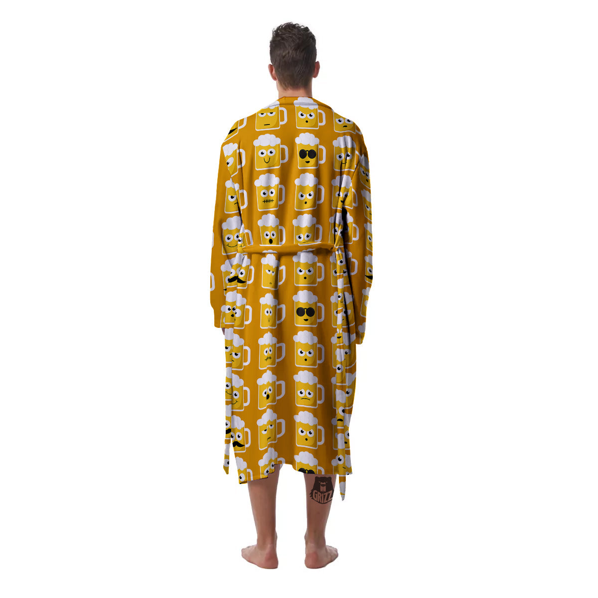Emoji Beer Mugs Yellow Print Pattern Men's Robe-grizzshop