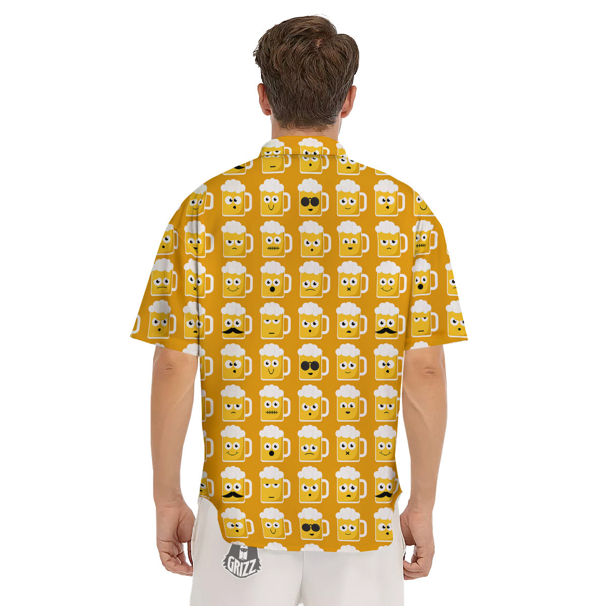 Emoji Beer Mugs Yellow Print Pattern Men's Short Sleeve Shirts-grizzshop