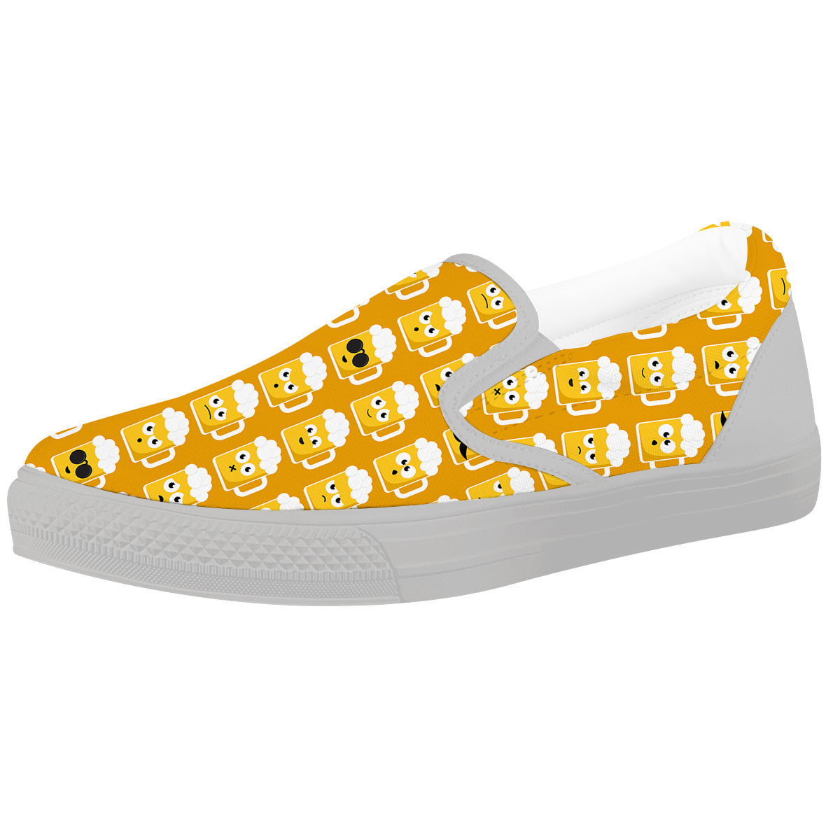 Emoji Beer Mugs Yellow Print Pattern White Slip On Shoes-grizzshop
