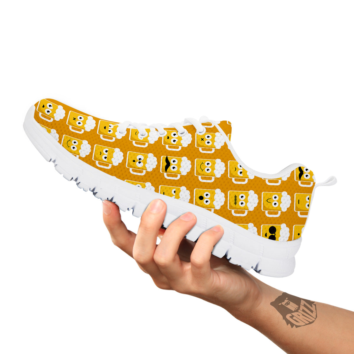 Emoji Beer Mugs Yellow Print Pattern White Sneaker-grizzshop
