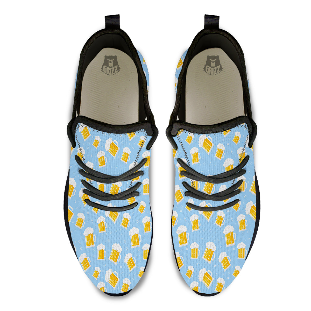 Emoji Beer Print Pattern Black Athletic Shoes-grizzshop