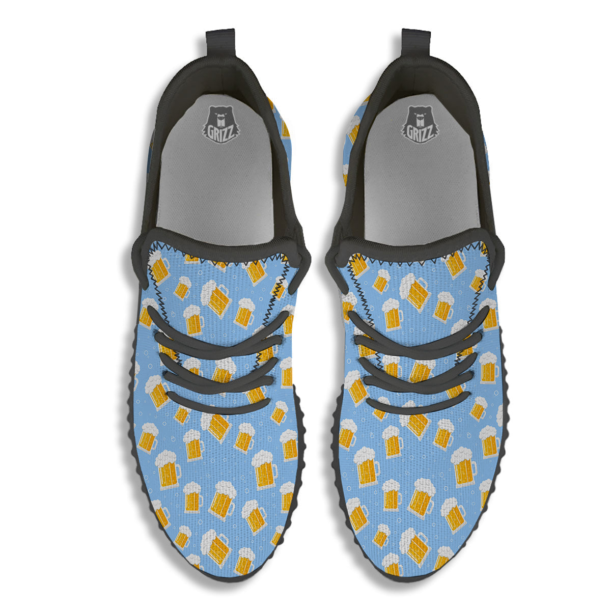 Emoji Beer Print Pattern Black Walking Shoes-grizzshop