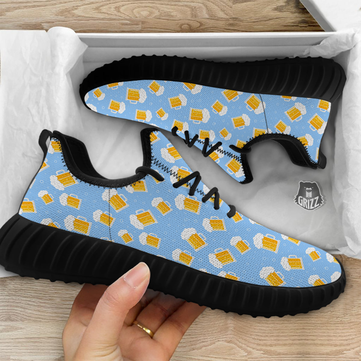 Emoji Beer Print Pattern Black Walking Shoes-grizzshop
