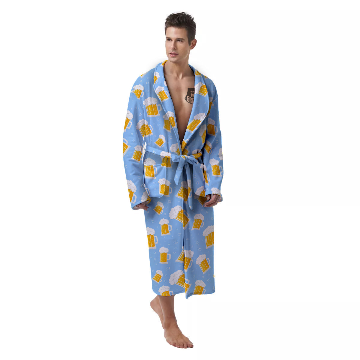 Emoji Beer Print Pattern Men's Robe-grizzshop