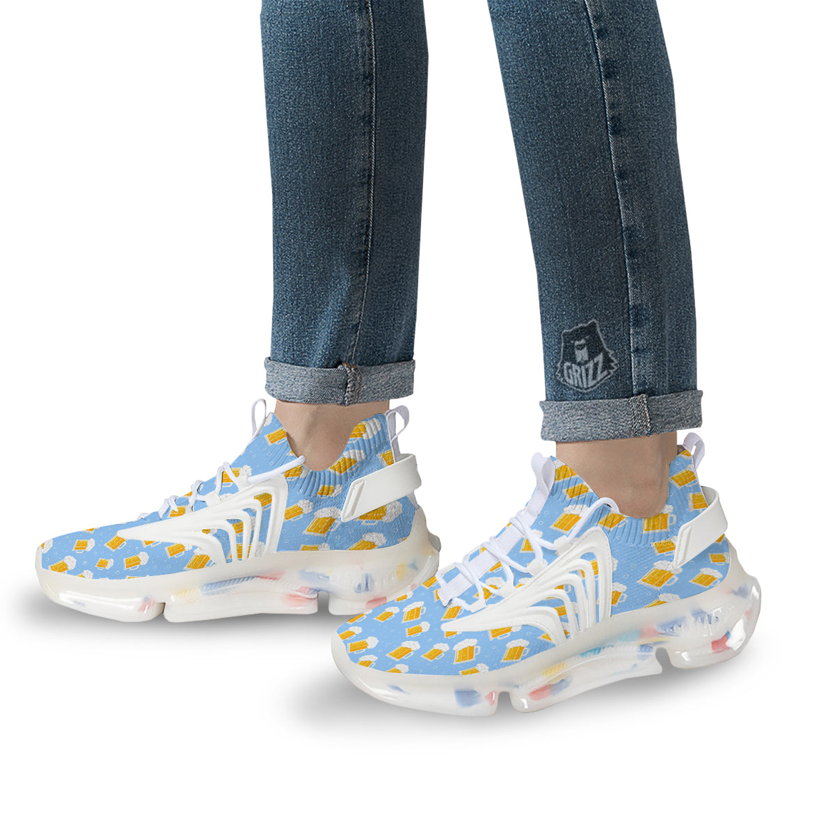 Emoji Beer Print Pattern White Gym Shoes-grizzshop