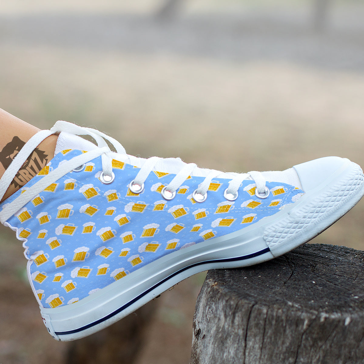 Emoji Beer Print Pattern White High Top Shoes-grizzshop