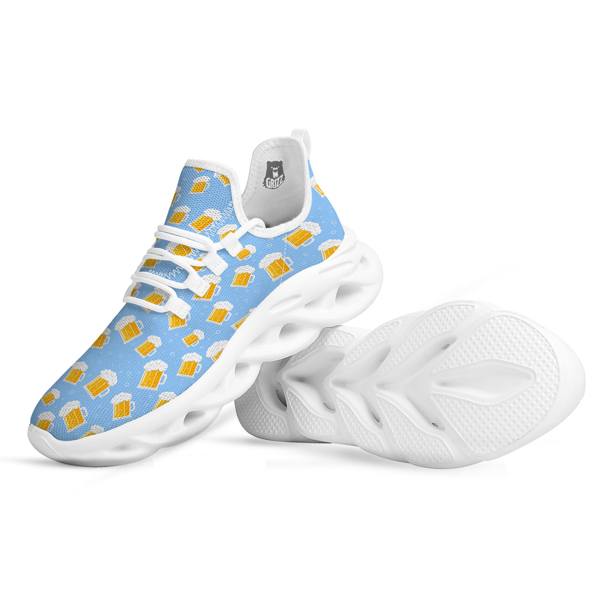 Emoji Beer Print Pattern White Running Shoes-grizzshop