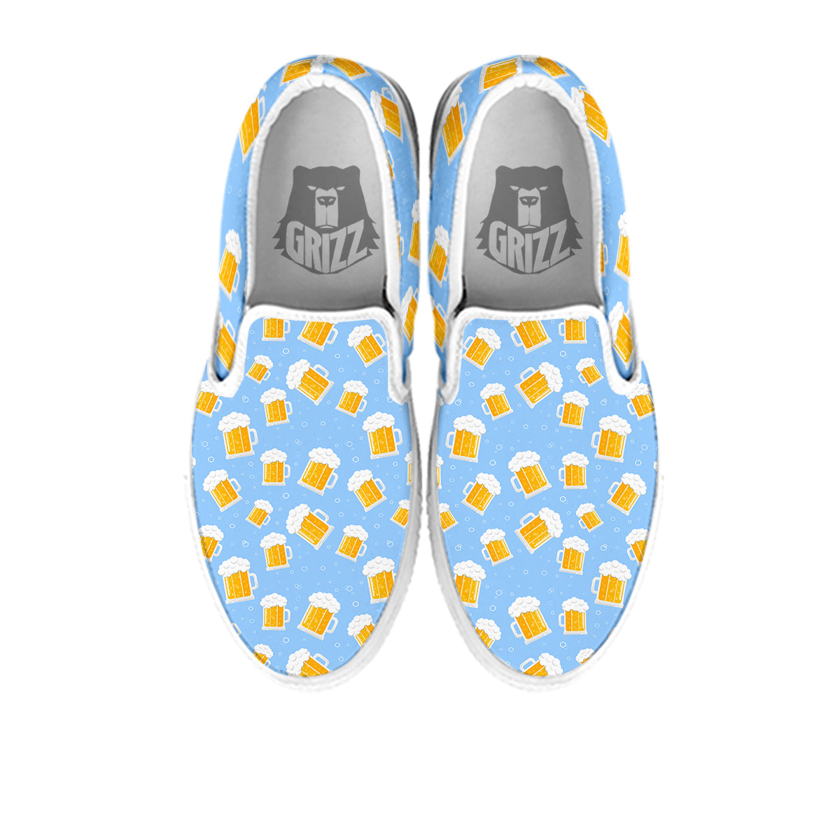 Emoji Beer Print Pattern White Slip On Shoes-grizzshop