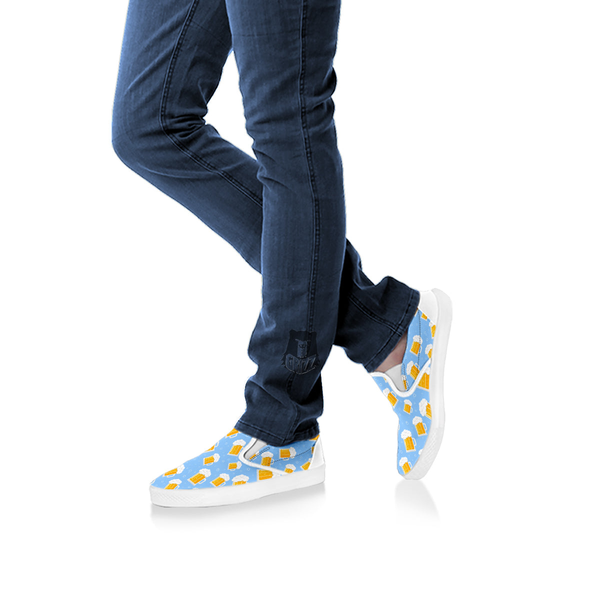 Emoji Beer Print Pattern White Slip On Shoes-grizzshop