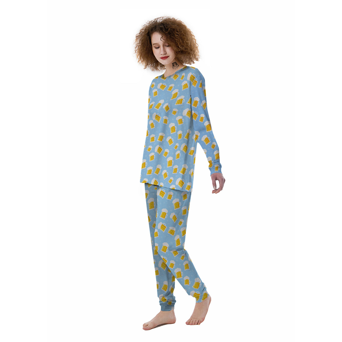 Emoji Beer Print Pattern Women's Pajamas-grizzshop