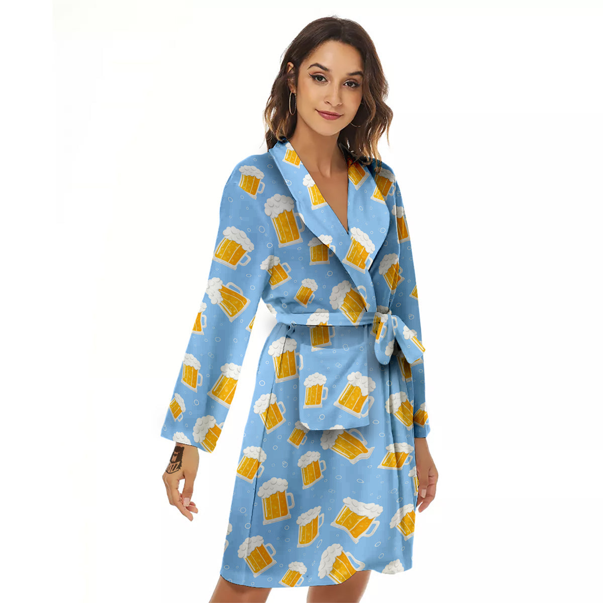 Emoji Beer Print Pattern Women's Robe-grizzshop