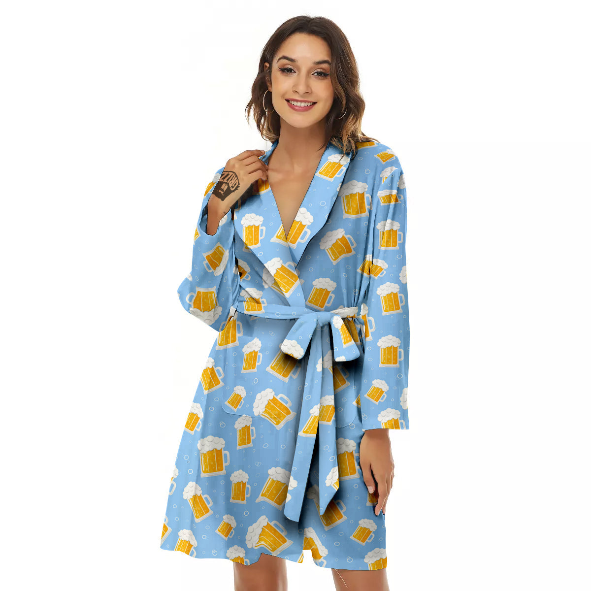 Emoji Beer Print Pattern Women's Robe-grizzshop
