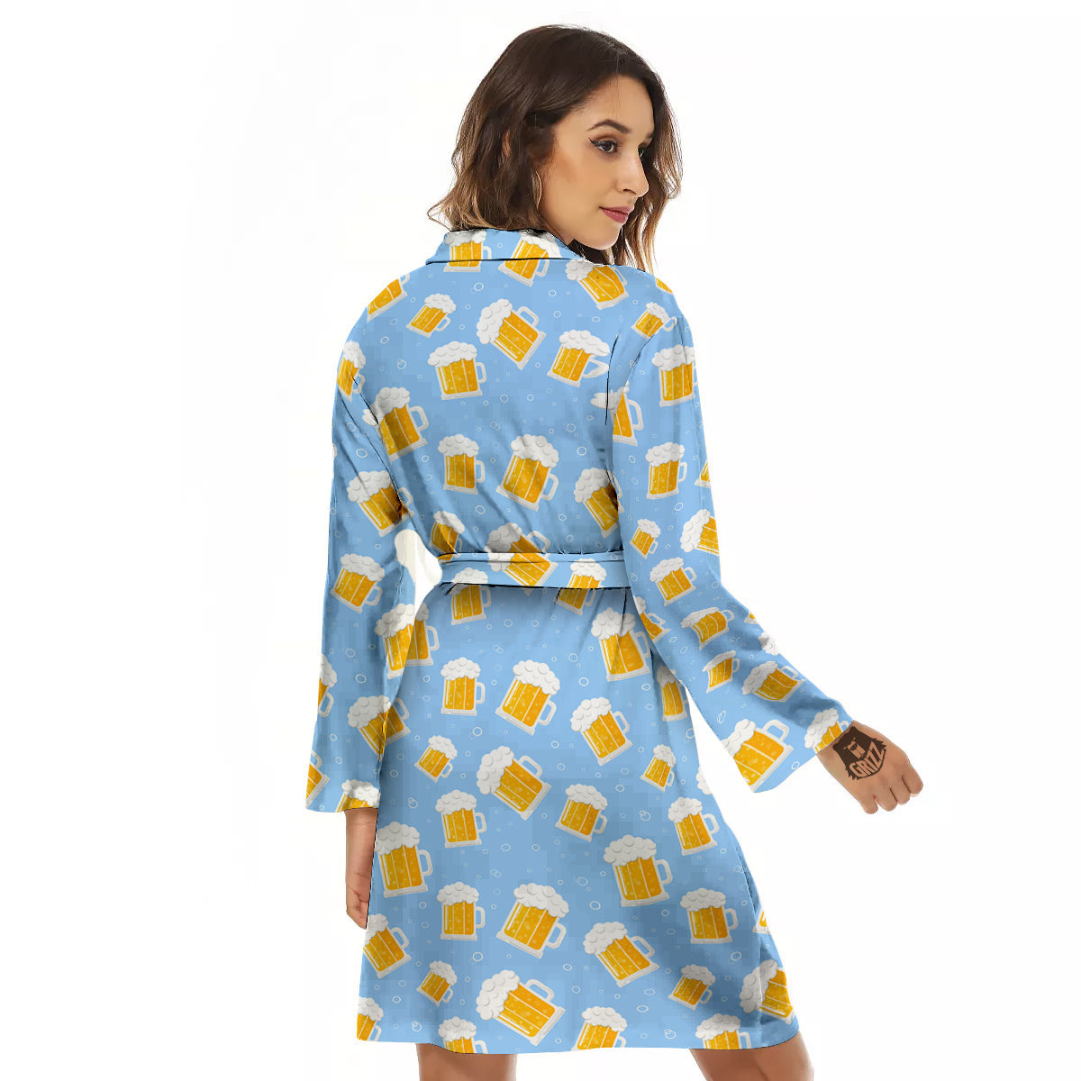 Emoji Beer Print Pattern Women's Robe-grizzshop
