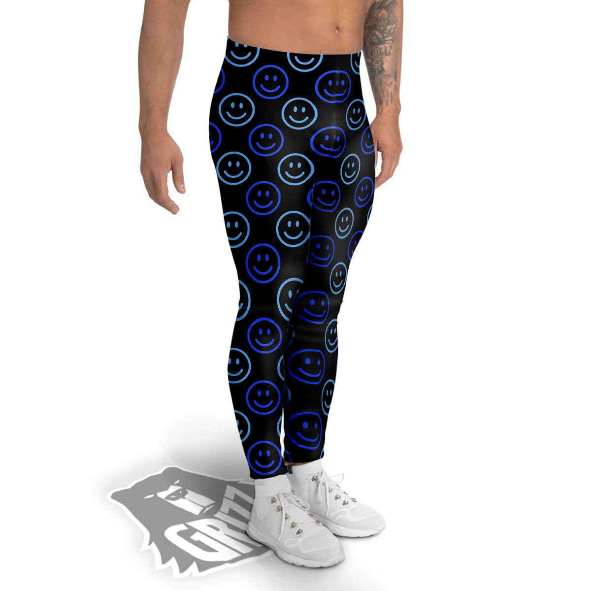 Emoji Blue Print Pattern Men's Leggings-grizzshop