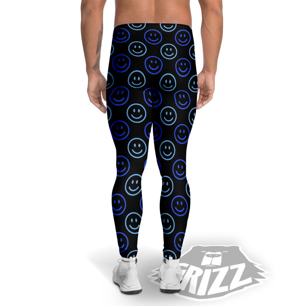 Emoji Blue Print Pattern Men's Leggings-grizzshop