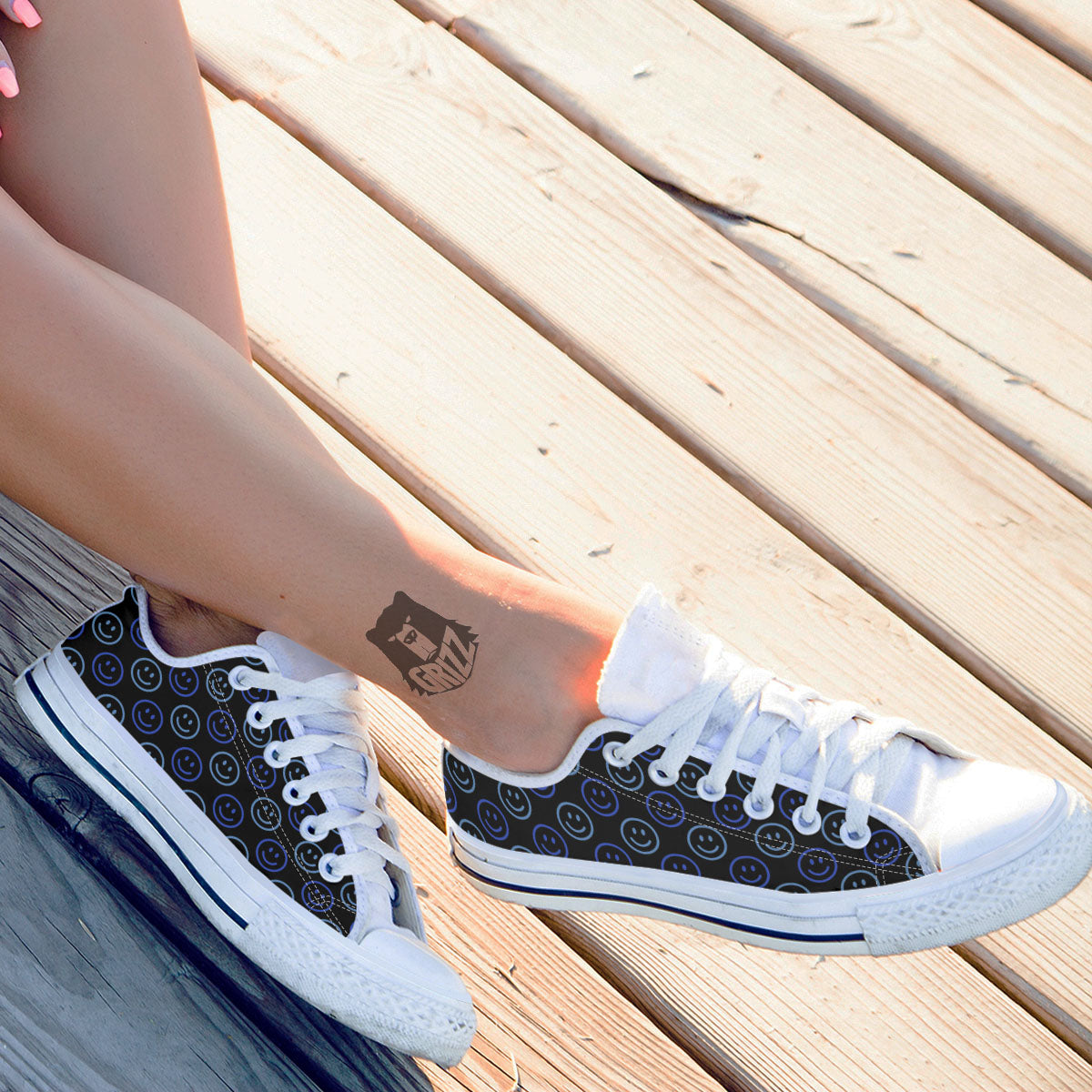 Emoji Blue Print Pattern White Low Top Shoes-grizzshop