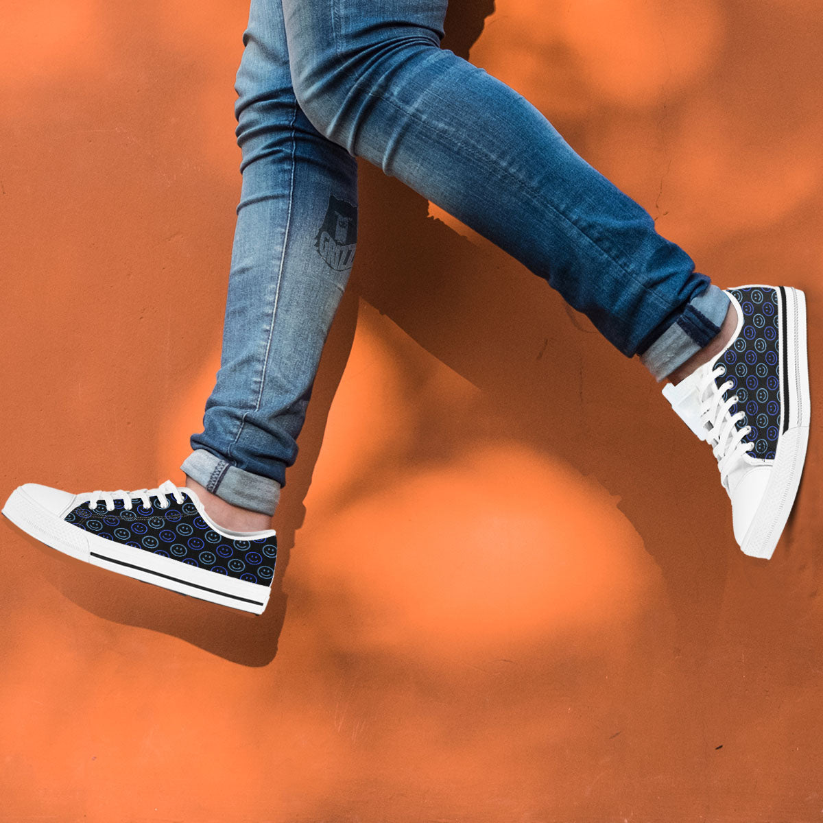 Emoji Blue Print Pattern White Low Top Shoes-grizzshop
