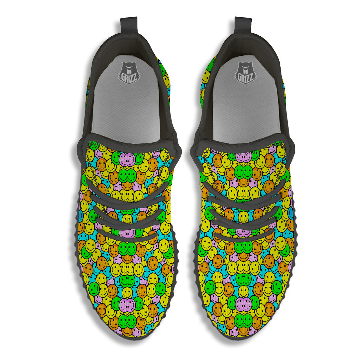 Emoji Colorful Print Pattern Black Walking Shoes-grizzshop