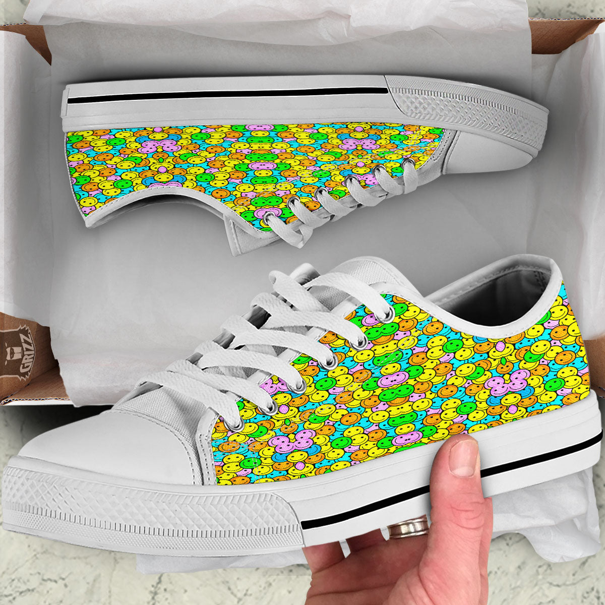 Emoji Colorful Print Pattern White Low Top Shoes-grizzshop