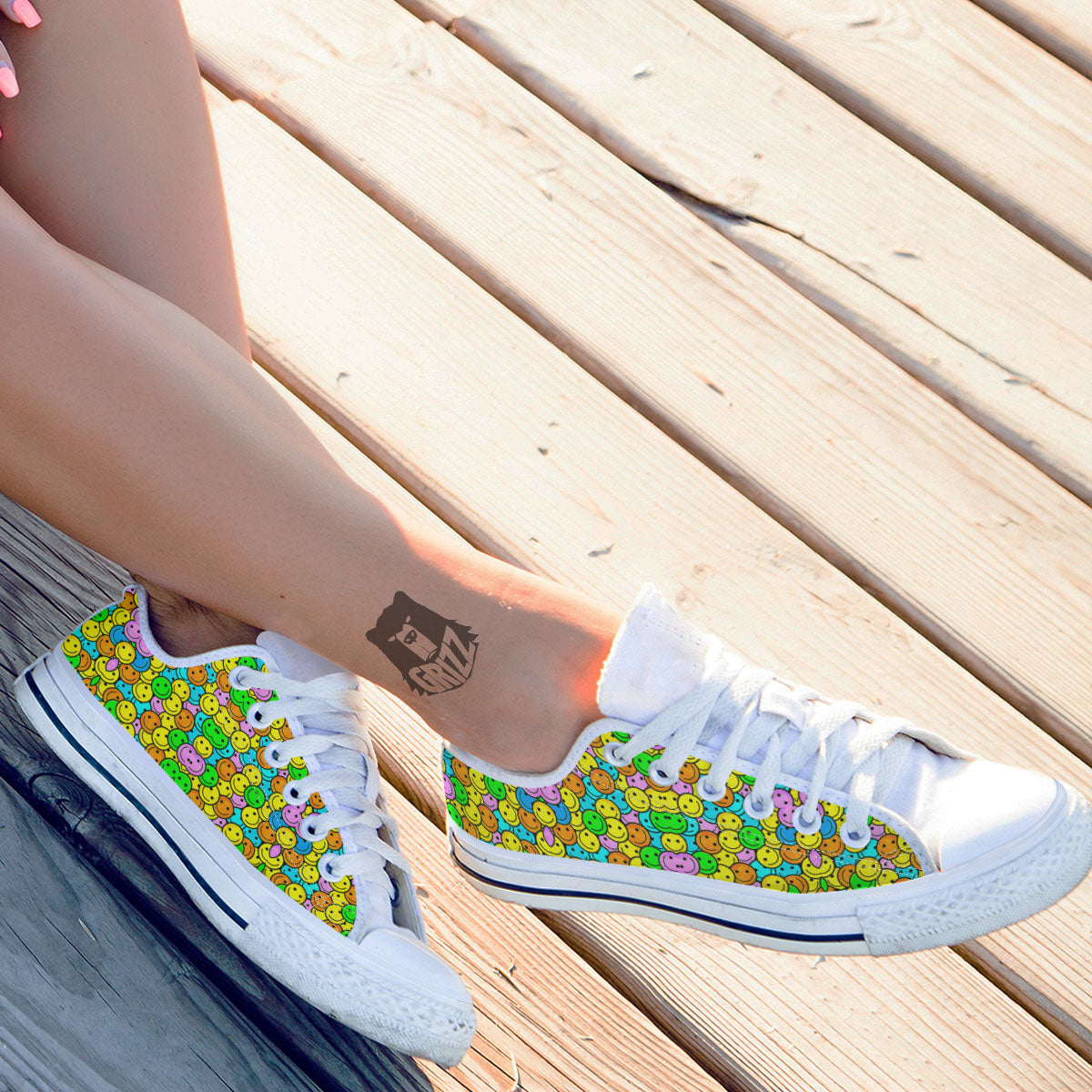 Emoji Colorful Print Pattern White Low Top Shoes-grizzshop