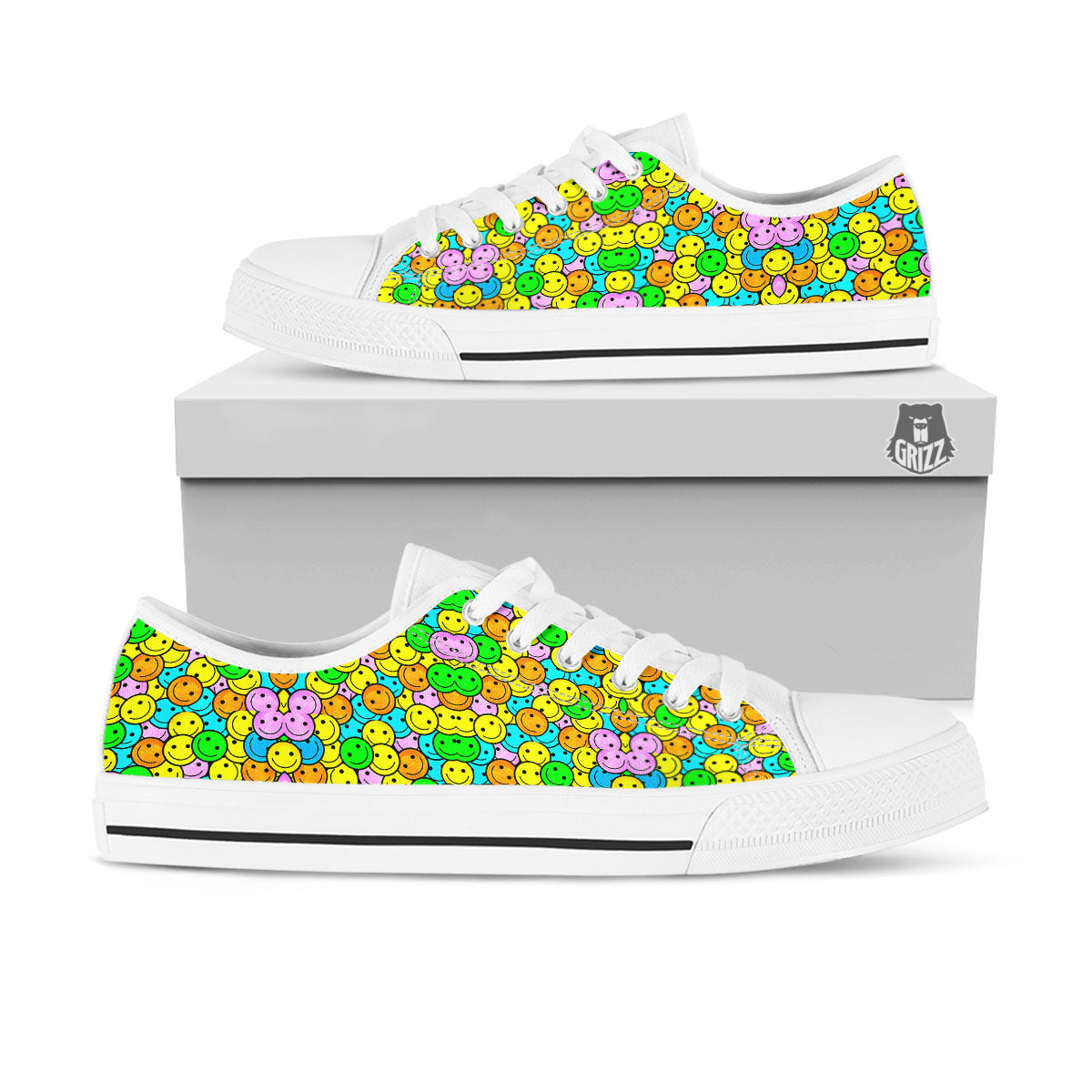 Emoji Colorful Print Pattern White Low Top Shoes-grizzshop