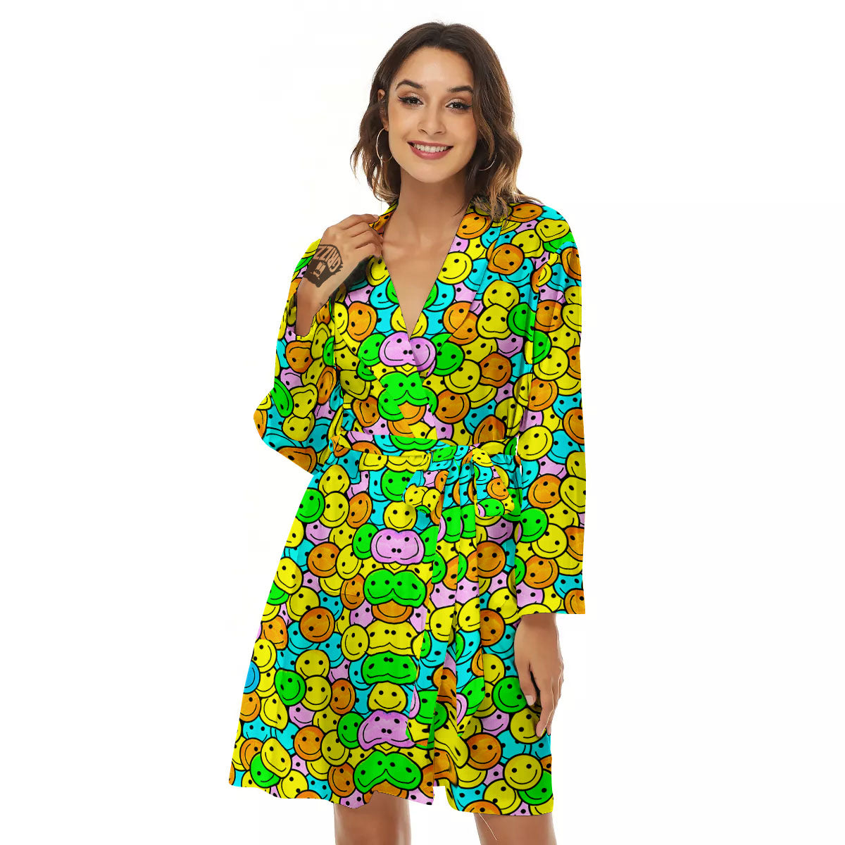 Emoji Colorful Print Pattern Women's Robe-grizzshop