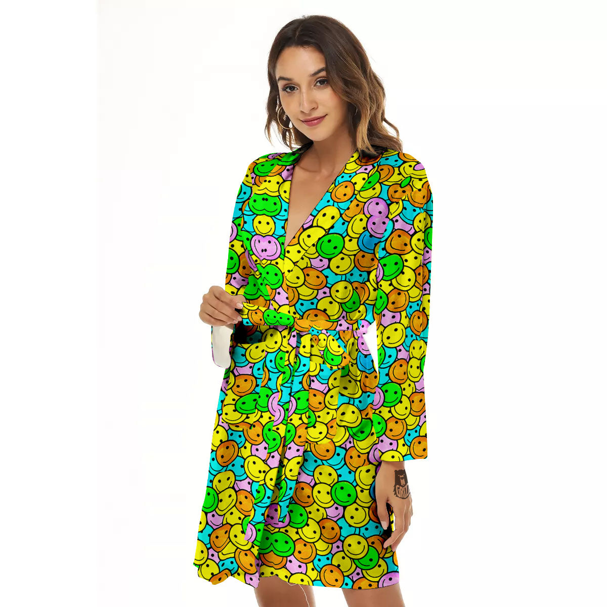 Emoji Colorful Print Pattern Women's Robe-grizzshop