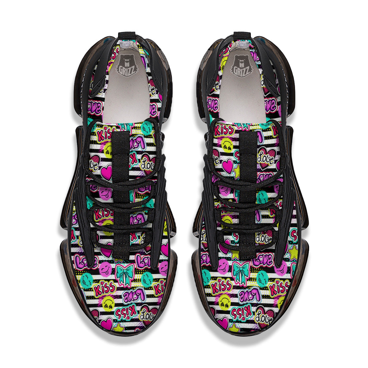 Emoji Comics Stripe Print Pattern Black Gym Shoes-grizzshop