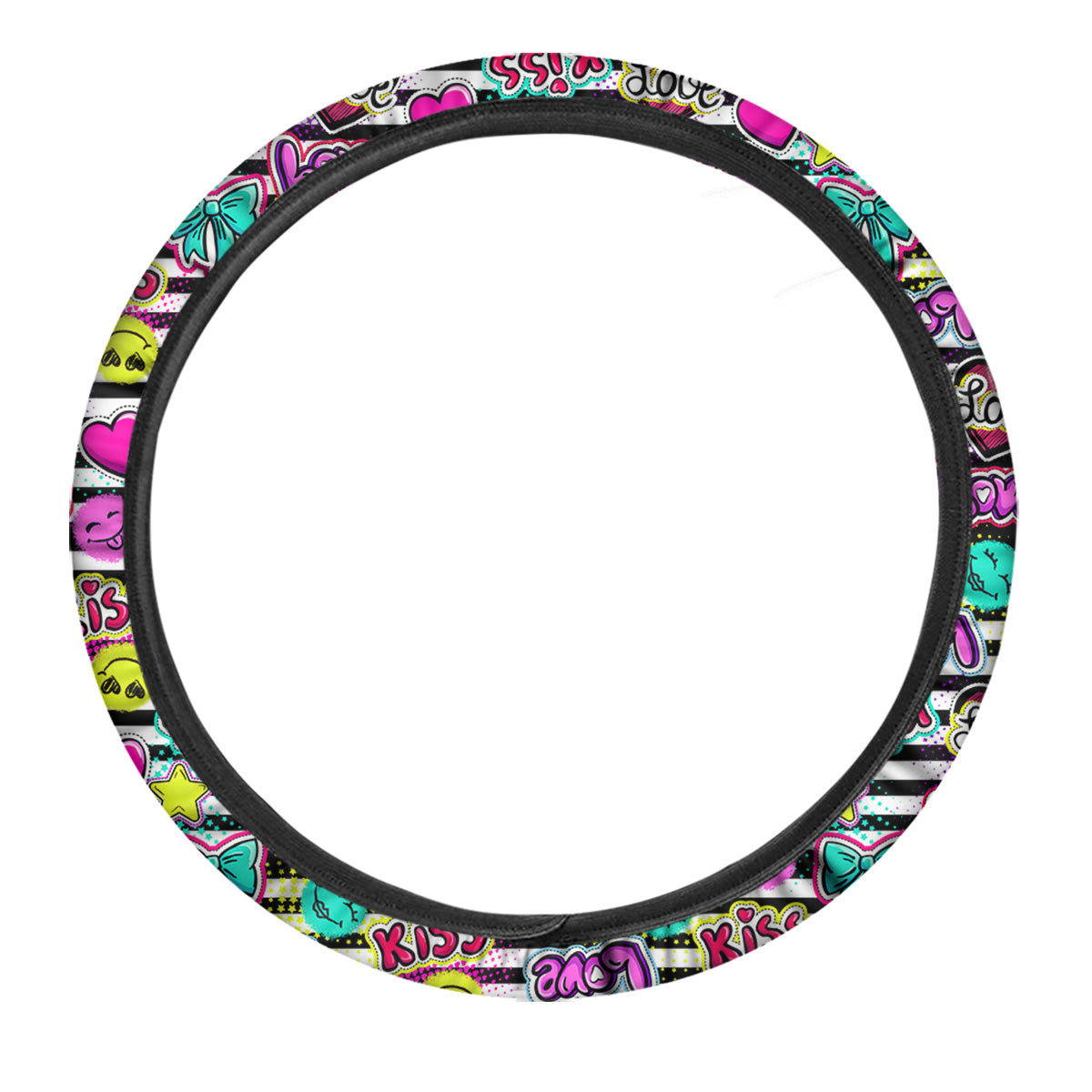Emoji Comics Stripe Print Pattern Car Steering Wheel Cover-grizzshop