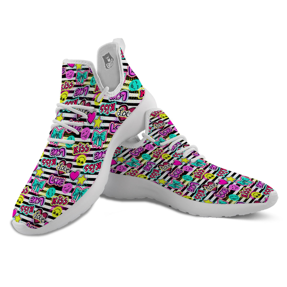 Emoji Comics Stripe Print Pattern White Athletic Shoes-grizzshop