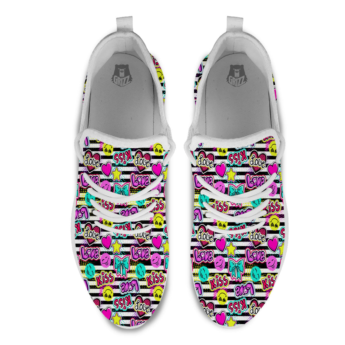Emoji Comics Stripe Print Pattern White Athletic Shoes-grizzshop