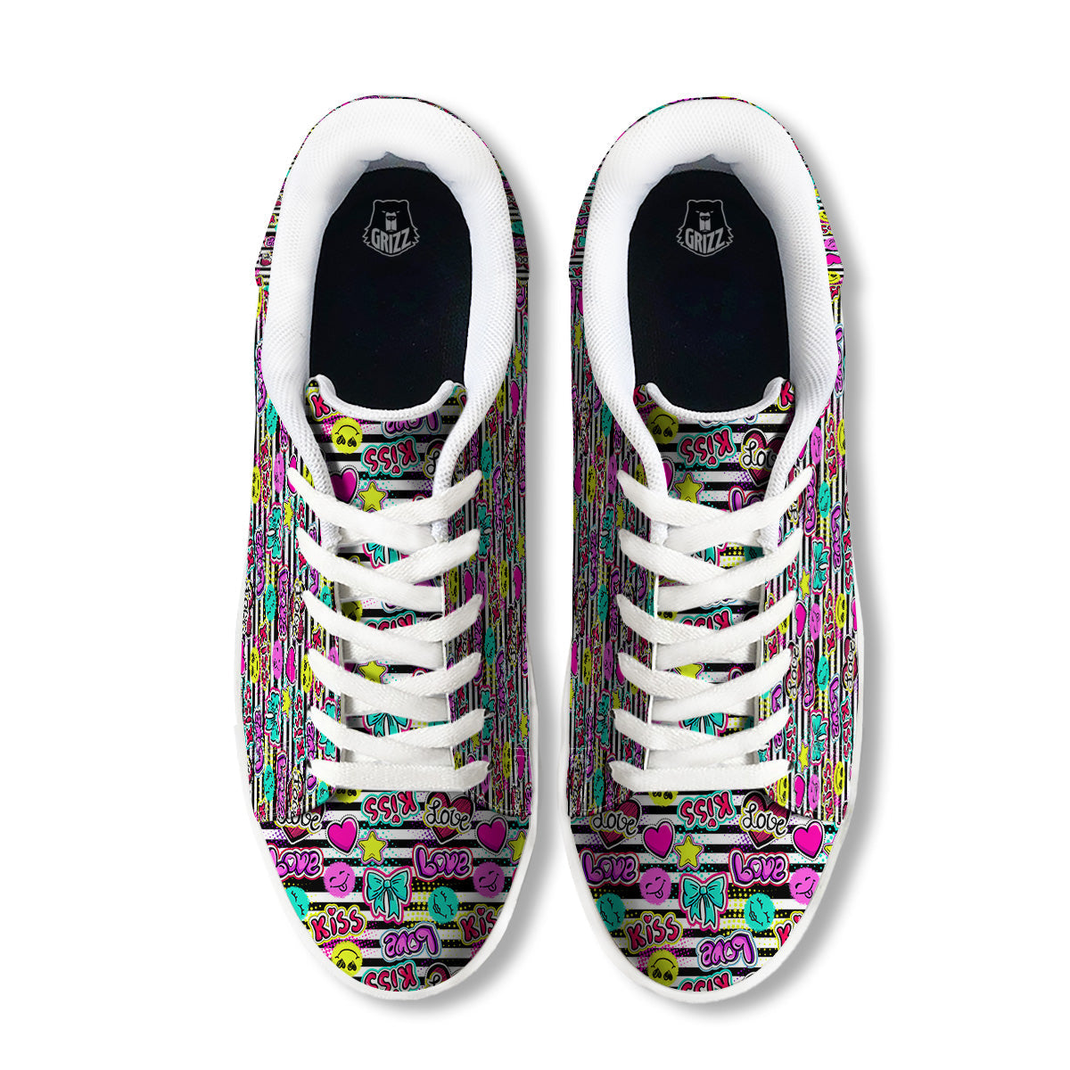 Emoji Comics Stripe Print Pattern White Low Top Sneakers-grizzshop