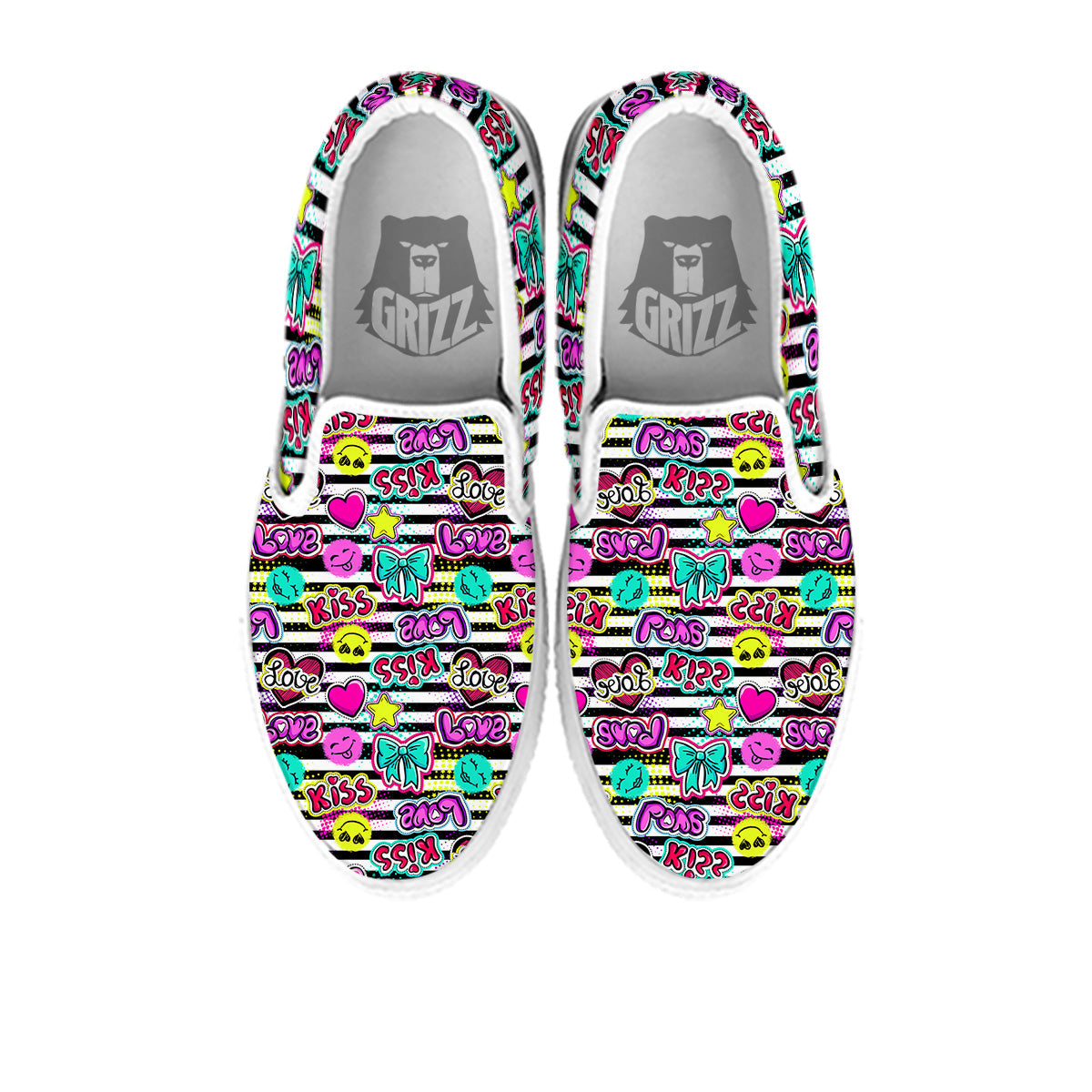 Emoji Comics Stripe Print Pattern White Slip On Shoes-grizzshop