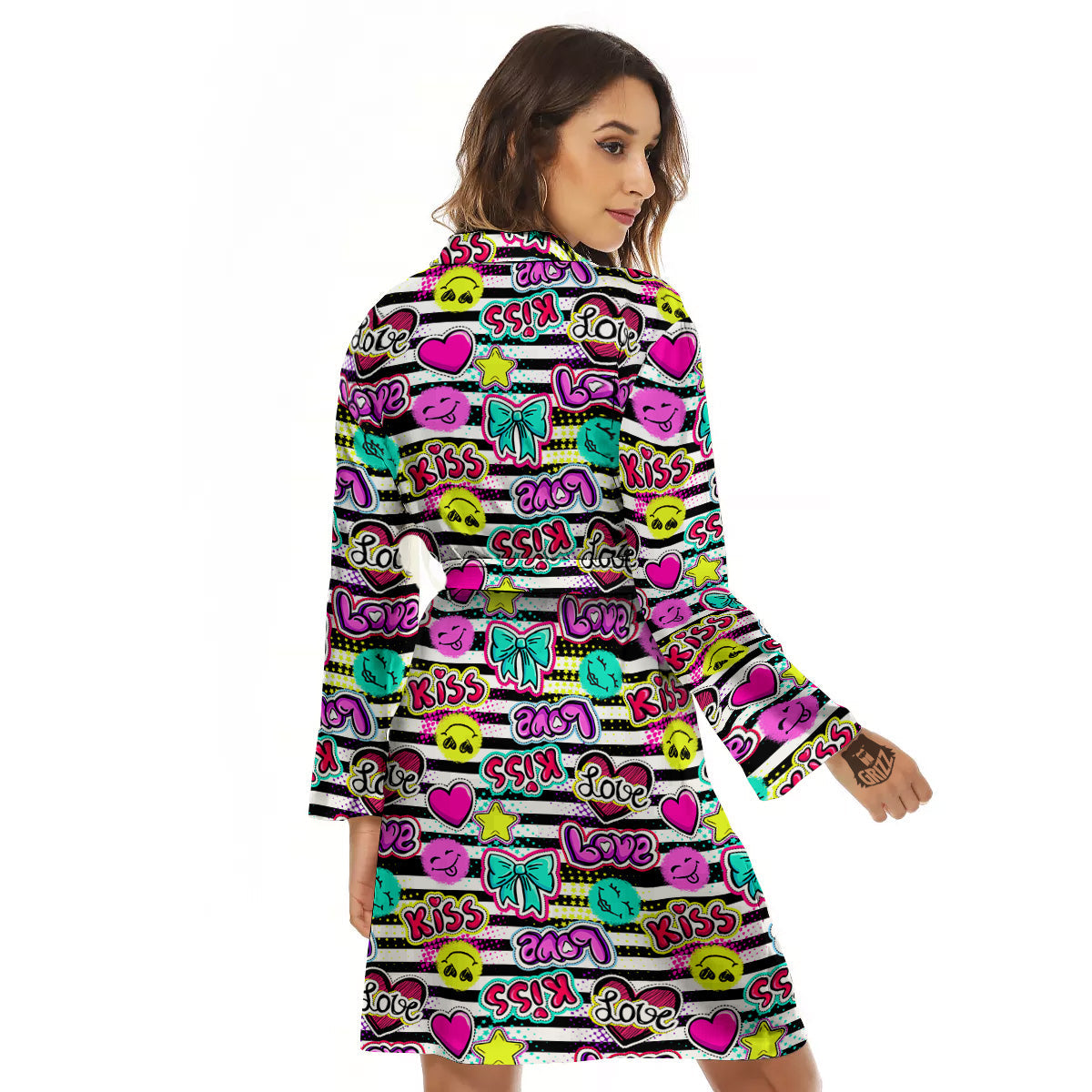 Emoji Comics Stripe Print Pattern Women's Robe-grizzshop