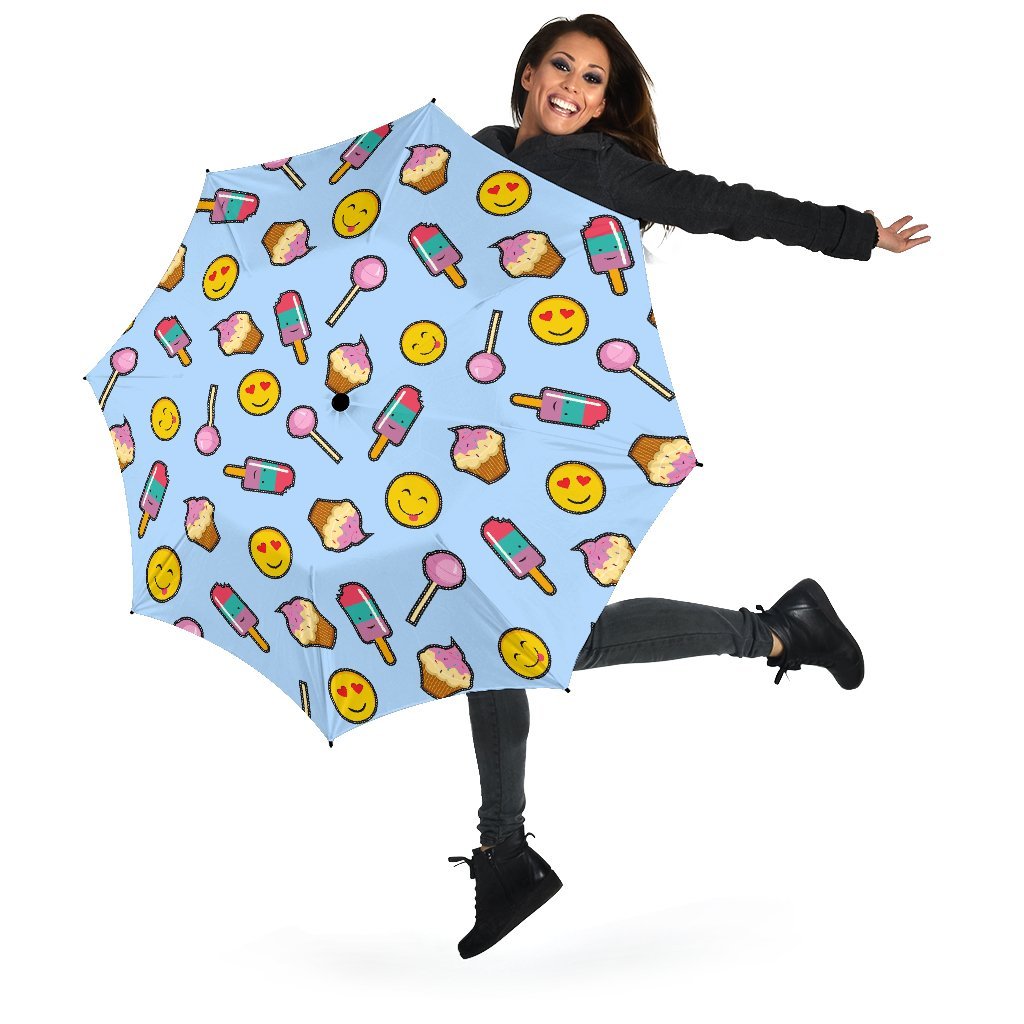 Emoji Dessert Pattern Print Automatic Foldable Umbrella-grizzshop