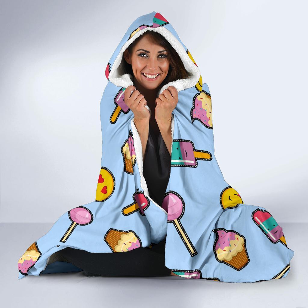 Emoji Dessert Pattern Print Hooded Blanket-grizzshop
